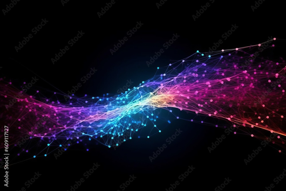Poster Abstract futuristic, Network connection fiber optic, Transmission line, hop to hop delivery, node to node, Abstract concept of network technology. Generative AI.