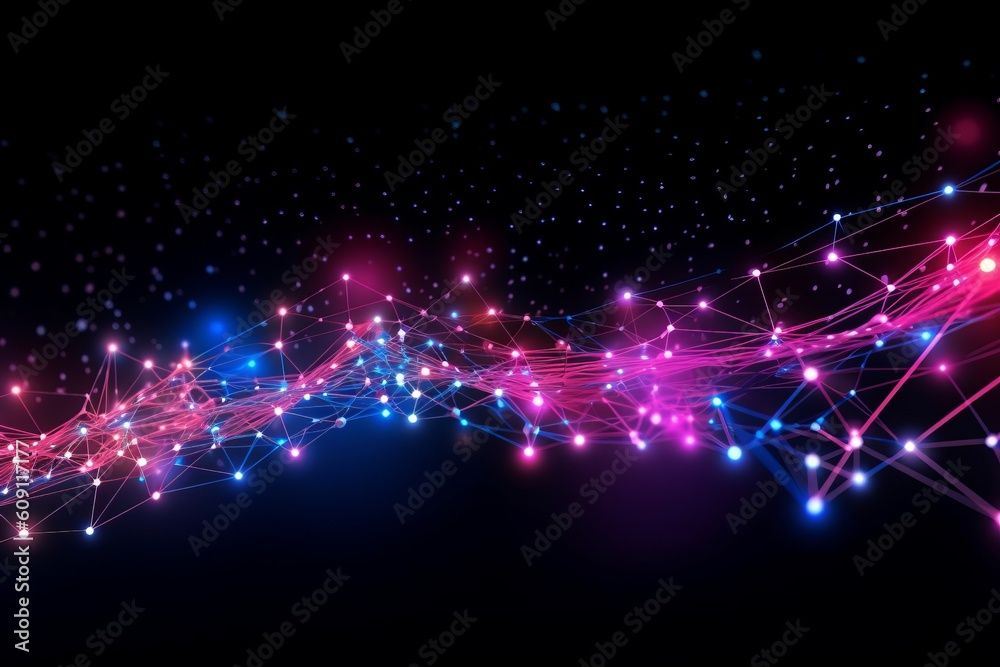 Aufkleber Abstract futuristic, Network connection fiber optic, Transmission line, hop to hop delivery, node to node, Abstract concept of network technology. Generative AI.