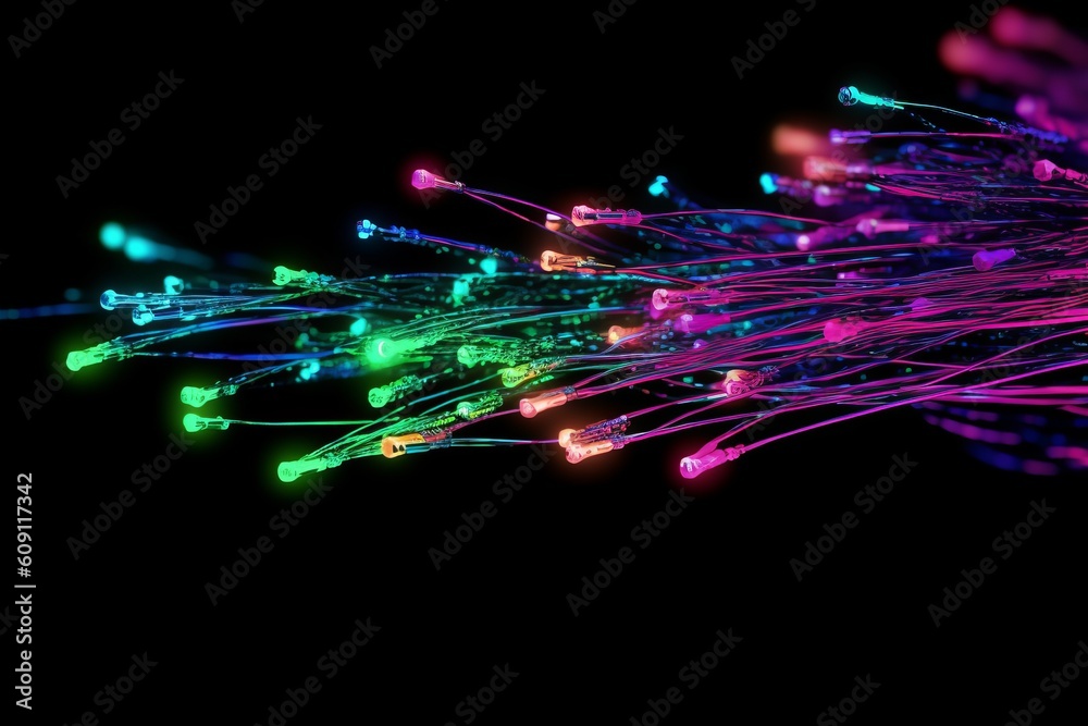 Aufkleber Abstract futuristic, Network connection fiber optic, Transmission line, hop to hop delivery, node to node, Abstract concept of network technology. Generative AI.