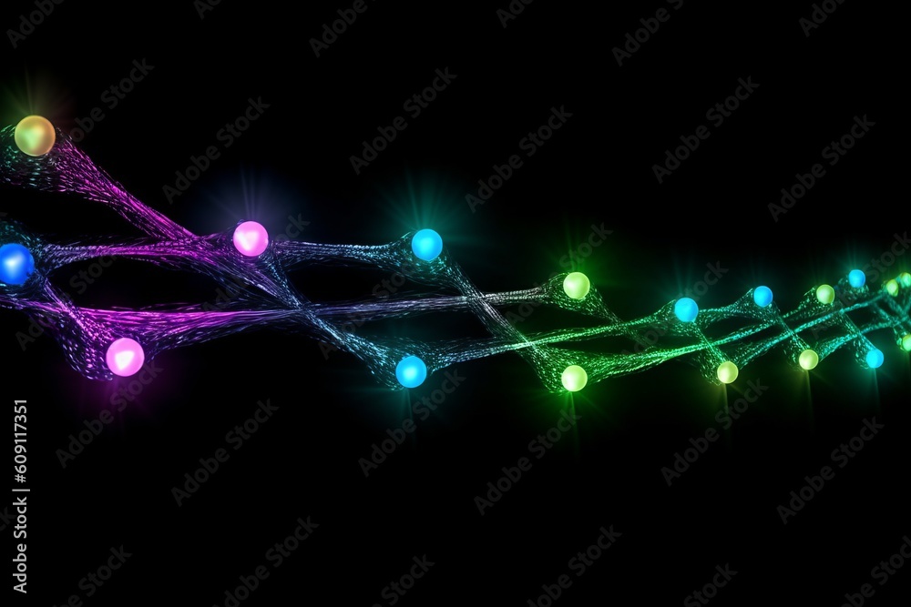 Aufkleber Abstract futuristic, Network connection fiber optic, Transmission line, hop to hop delivery, node to node, Abstract concept of network technology. Generative AI.