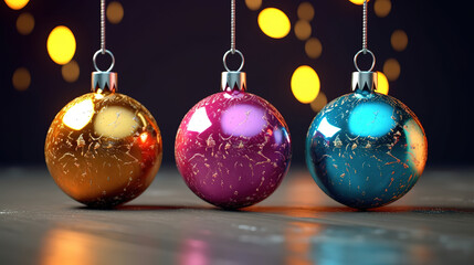 Obraz premium Christmas decorations, Holly, spruce, red berries, christmas bauble. Generative ai