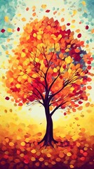 Illustration of a colorful tree with autumn foliage created with Generative AI technology