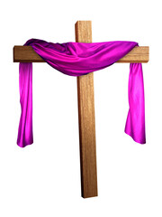 a cross with a purple cloth draped on it