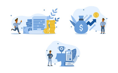 finance growth illustration set. characters invested money in his business and succeeded in making huge profits. success in business concept. vector illustration.