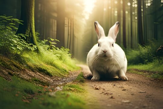 White rabbit in the forest
