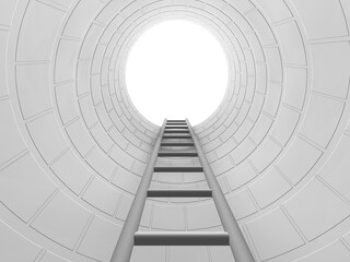 3D render of a ladder leading out of a tunnel