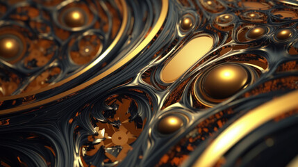 Transcendent Symmetry: Psychedelic Ferrofluidal Harmony in Gold and Black. Generative AI