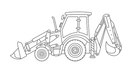 Naklejka premium Hand drawn Vector illustration color children construction backhoe excavator construction machine clipart
