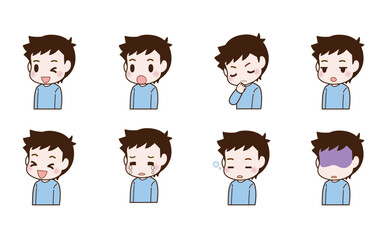 かわいい男性の表情イラスト セット 嬉しい 悲しみ 悩み