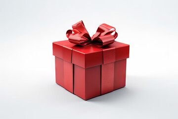 Red gift box with Golden ribbon isolated on white background, Generative AI