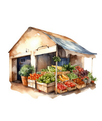 Watercolor farmers market, vegetable harvest, Generative AI, png image.