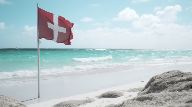 Swiss flag on the sea HD 8K wallpaper Stock Photography Photo Image