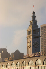 The clock tower of San Francisco's Ferry Building greets morning commuters with the time.