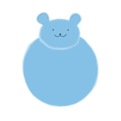 可愛いテディベアの丸いスタンプ、フレーム(パステルカラー、水色)
