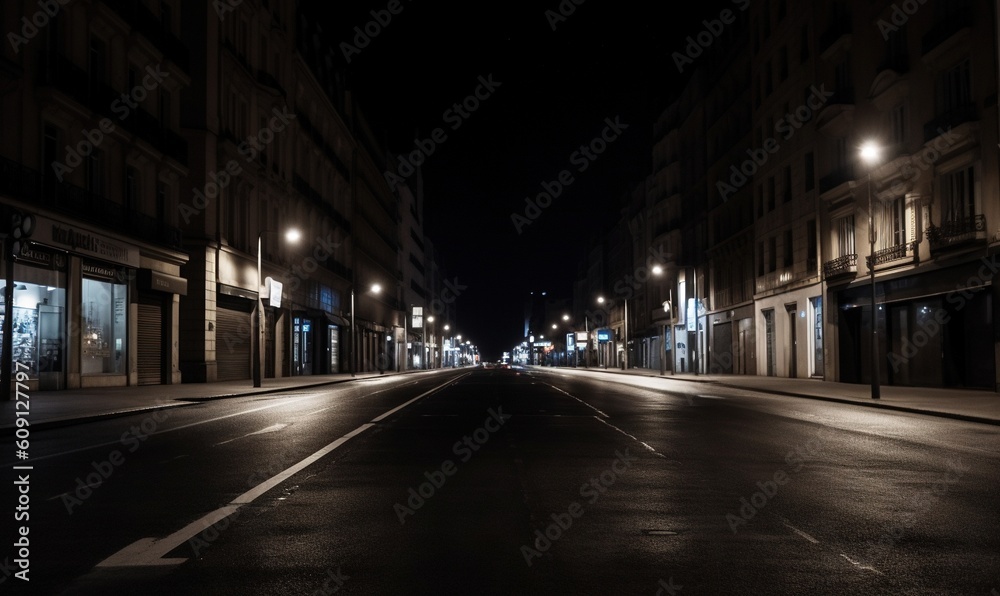 Poster an empty street at night with no cars on the road. generative ai