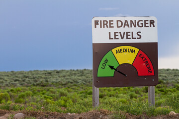 Fire danger levels sign during the middle of summer