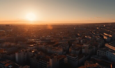  the sun is setting over the city of paris, france.  generative ai