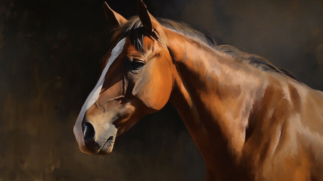 Beautiful brown horse running in the water. Digital painting of a horse.generative ai