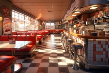 American diner, 50 and 60s style, retro or vintage restaurant Generative AI tool