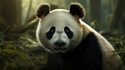 Obraz na płótnie Canvas A giant panda in the bamboo forest.generative ai