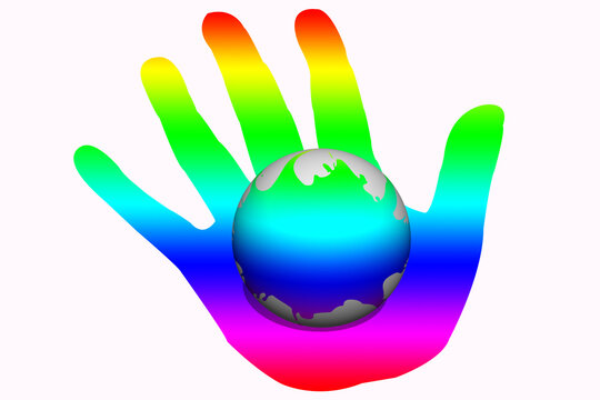 abstract 3d illustration with earth in hand, LGBT theme isolated on a white background
