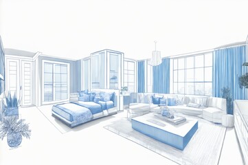 3d model of a modern architecture and built structure featuring domestic room, furniture, and window, generative ai