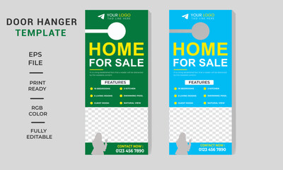 Real estate house,door hanger design template,vector door hanger.Creative marketing door hanger design