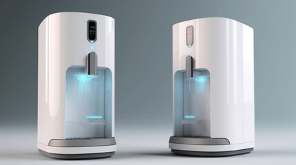 Digital illustration of a water cooler in colour background, 3d rendering.generative ai