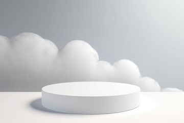 White empty round podium on a white background. Minimalistic background for cosmetics and accessories. Generative AI