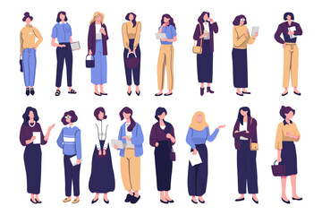 Fototapeta premium Female office workers set flat style illustration vector design