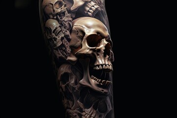 Skull Tattoo art that comes to life on an arm, Created with generative AI tools