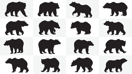 Bear Silhouettes Collection, Highly Detailed Lion Silhouettes Stock Illustration, set vector