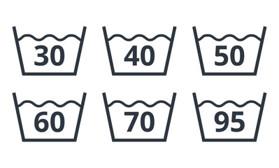 Set of Water Temperature in Washing Machine Icon.