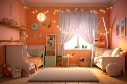 stock photo of nursery room in kids room at home evening AI Generated
