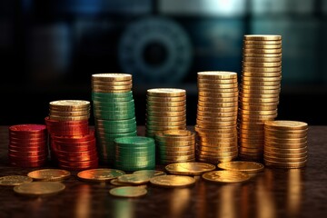Financial growth graph diagram og money stocks bank stack of coins, Created with generative AI tools