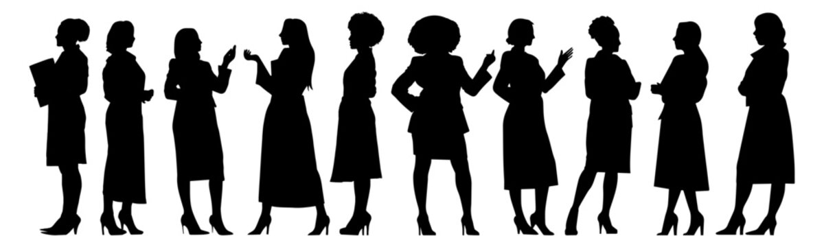 Vector illustration. Silhouette of women businesswoman. Big set.