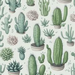 pattern with watercolor cactus ai generated