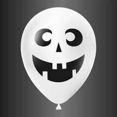 Halloween white balloon illustration with scary and funny face isolated on dark background