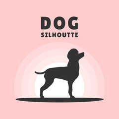Logo with dog in retro style, vector flat illustration, silhouette vintage design