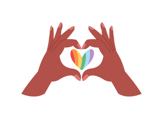 Obraz premium Hands showing LGBTQ heart. Love is love, Pride month, LGBTQ community. Vector illustration in flat style