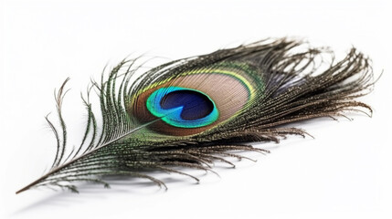 Peacock feather isolated on white background.generative ai