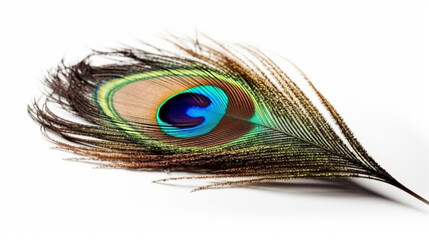 Naklejka premium Peacock feather isolated on white background.generative ai