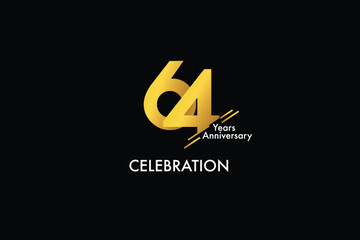 64th, 64 years, 64 year anniversary gold color on black background abstract style logotype. anniversary with gold color isolated on black background, vector design for celebration vector