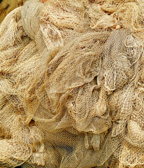 A colorful view of fishing nets and bowies.
