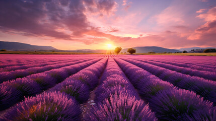 Fototapeta na wymiar Lavender field at sunset.