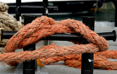 A colorful view of fishing nets and bowies.
