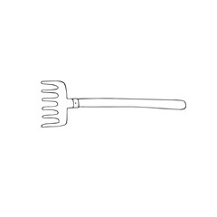 Household rake, agricultural tool , black and white linear drawing,vector image