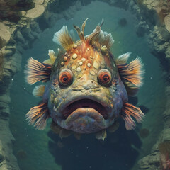 A big fish with big eyes in a body of water. Generative AI.