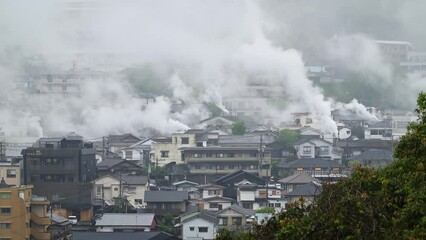 Beppu onsen town sceanary view from Yukemuri observatory viewpoint