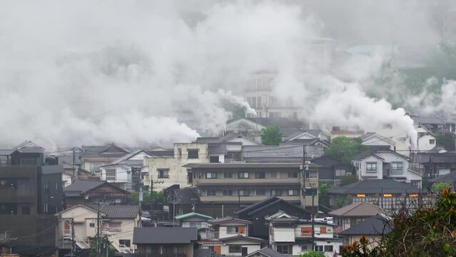 Beppu onsen town sceanary view from Yukemuri observatory viewpoint